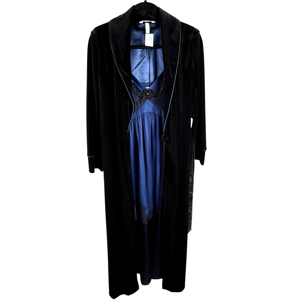 Set: NWT S/M Soma Black Velvet, Midnight-blue Lined Long Robe S/M & Nightgown S